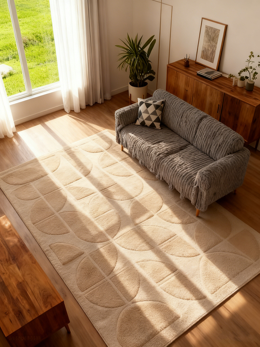 Kikko Geometric Cream Washable Wool Rug