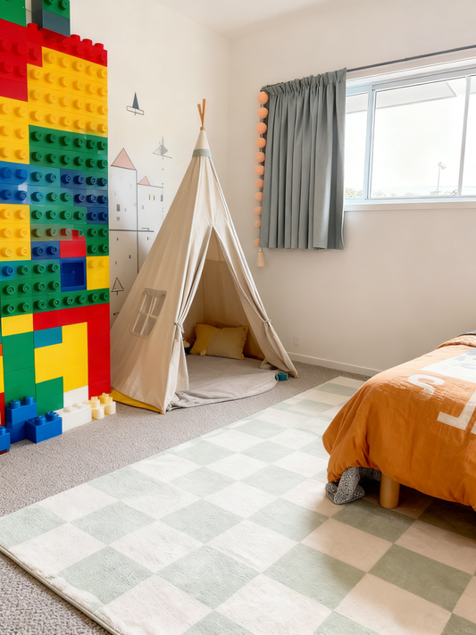 Ilenna Green and Ivory Abstract Checkered Washable Rug