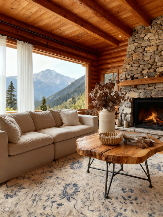 Sarafina Blue and Grey Distressed Washable Rug